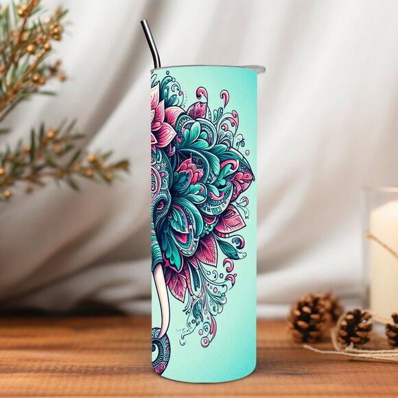 Pink and Blue Mandala Elephant 20 oz Tumbler - Picture 5 of 5